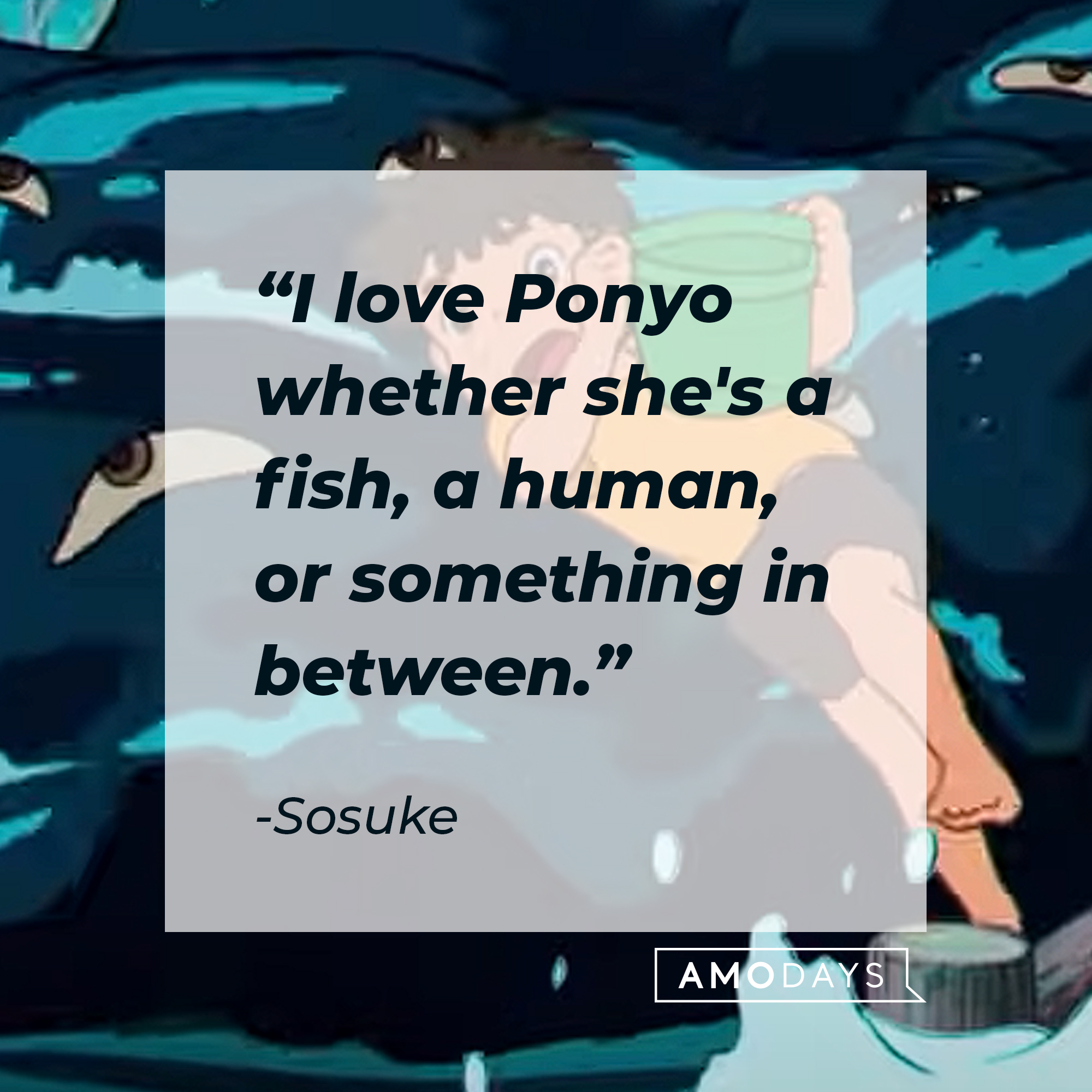 Sosuke's quote: "I love Ponyo whether she's a fish, a human, or something in between." | Source: Youtube.com/crunchyrollstoreau