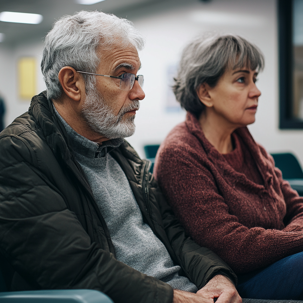 A devastated couple in a hospital's waiting room | Source: Midjourney