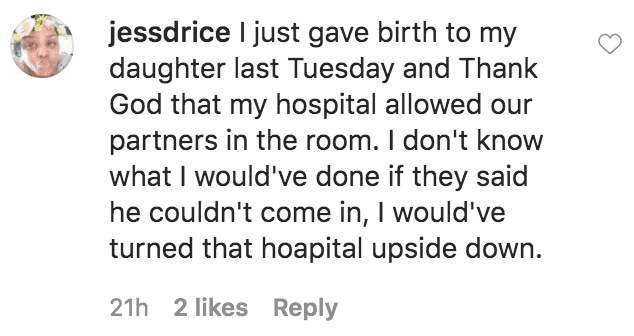 A fan commented on a clip from the talk show “The Real,” which discussed hospital’s COVID-19 restrictions during childbirth | Source: Instagram.com/therealdaytime