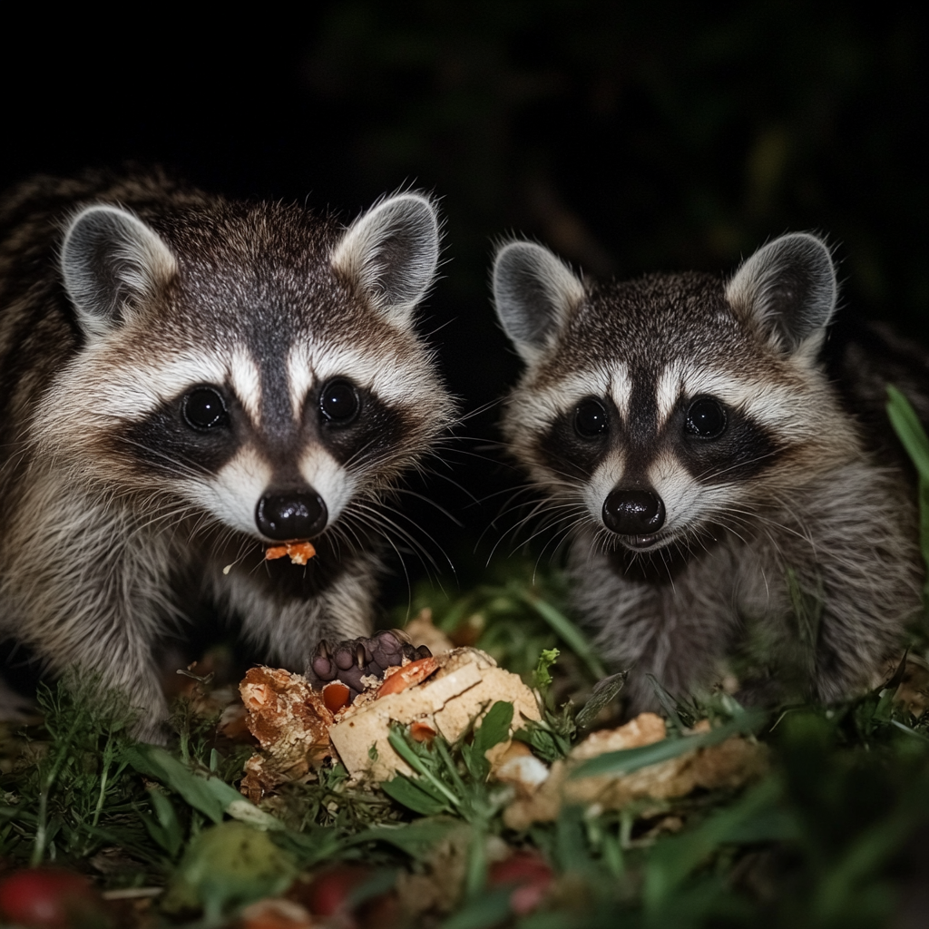 A pair of racoons helping themselves to food | Source: Midjourney