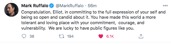 A screenshot of Mark Ruffalo's reply to Elliot Page's Tweet. | Photo: Twitter/MarkRuffalo