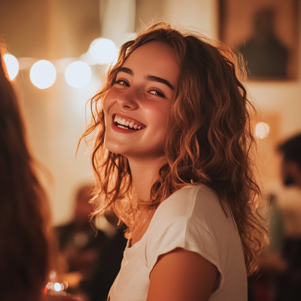 A happy young woman at her party | Source: Midjourney