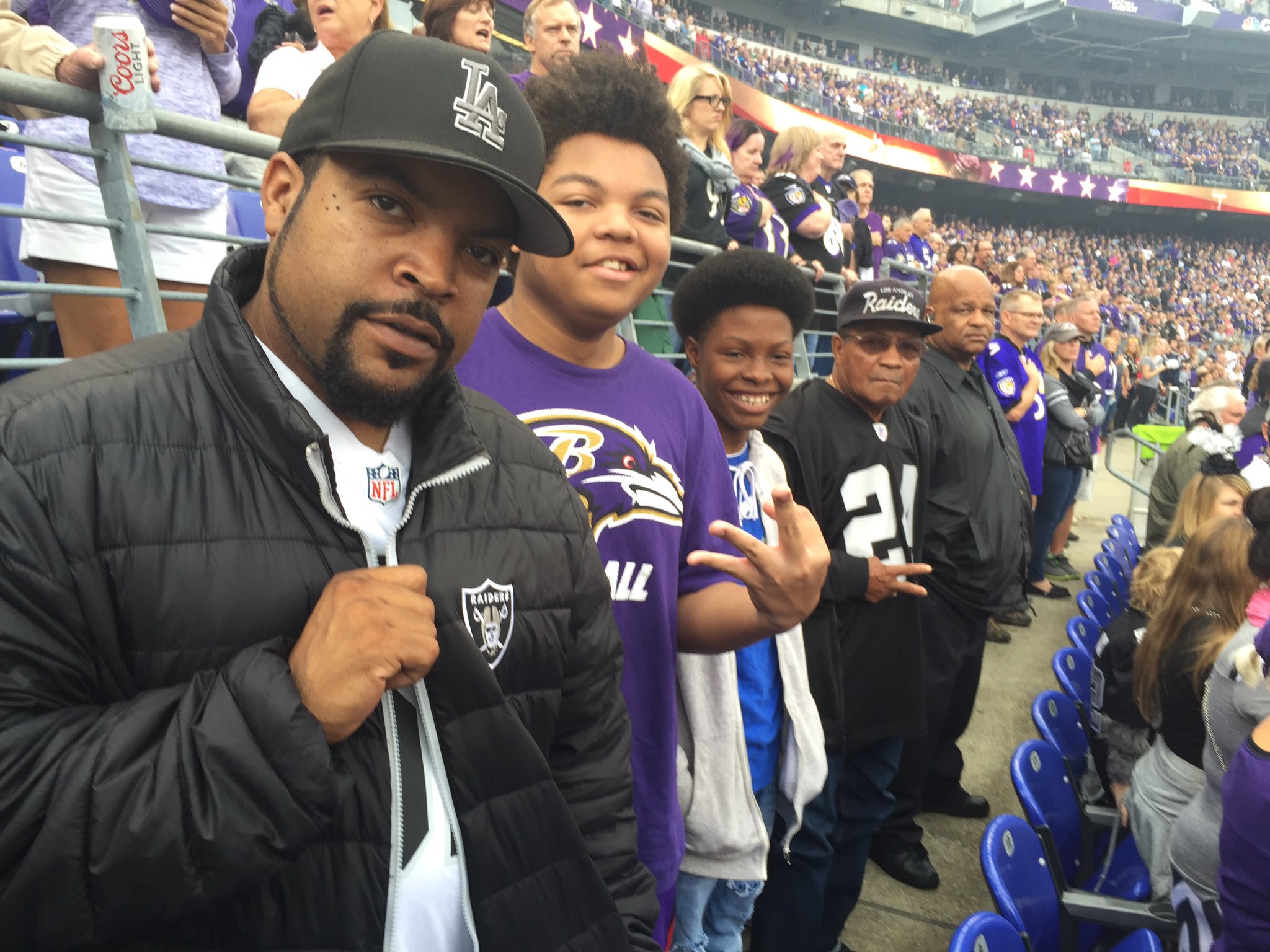 Ice Cube with his son, Shareef Jackson, and other family members, at a Raiders game, posted on October 2, 2016. | Source: X/@icecube