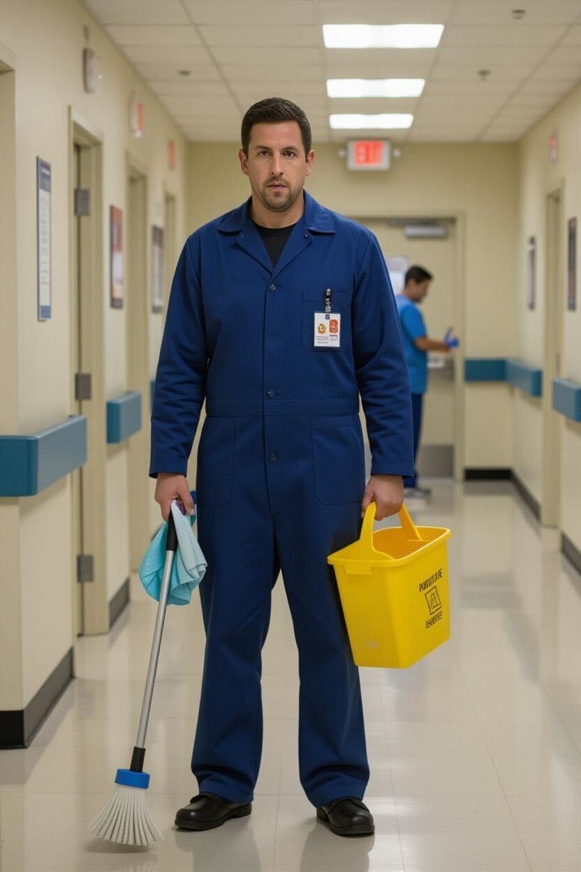 An AI-generated image of Adam Sandler as a janitor | Source: Grok