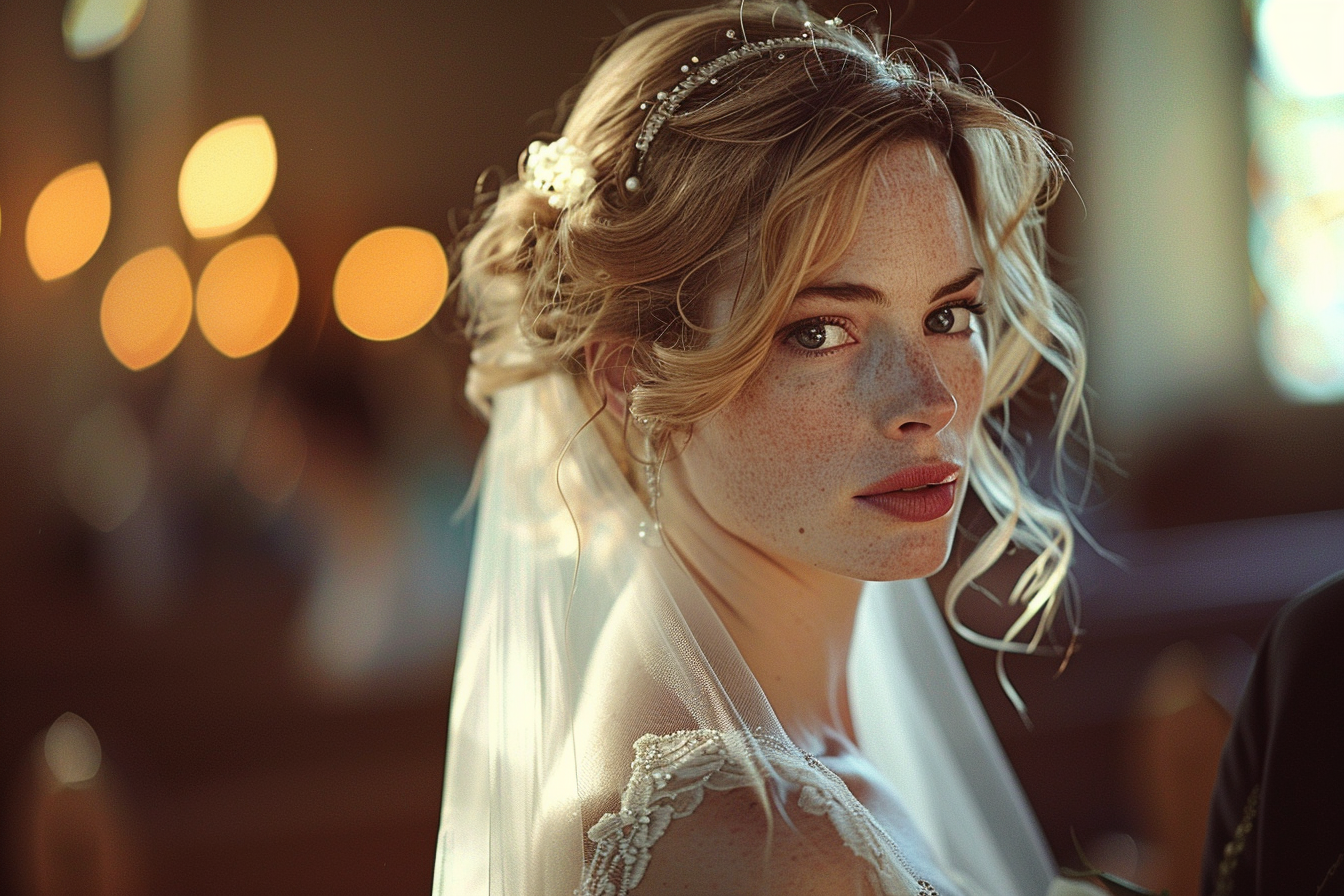 A bride glancing over her shoulder | Source: Midjourney