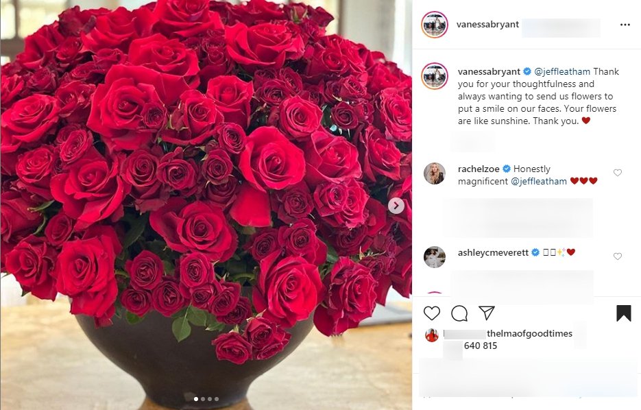 A lovely bouquet sent to Vanessa Bryant by her friend, Jeff Leatham | Photo: Instagram/vanessabryant