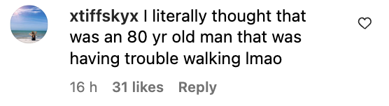 A screenshot of an Instagram comment on a video of Channing Tatum who was spotted limping and looking older. | instagram.com/people