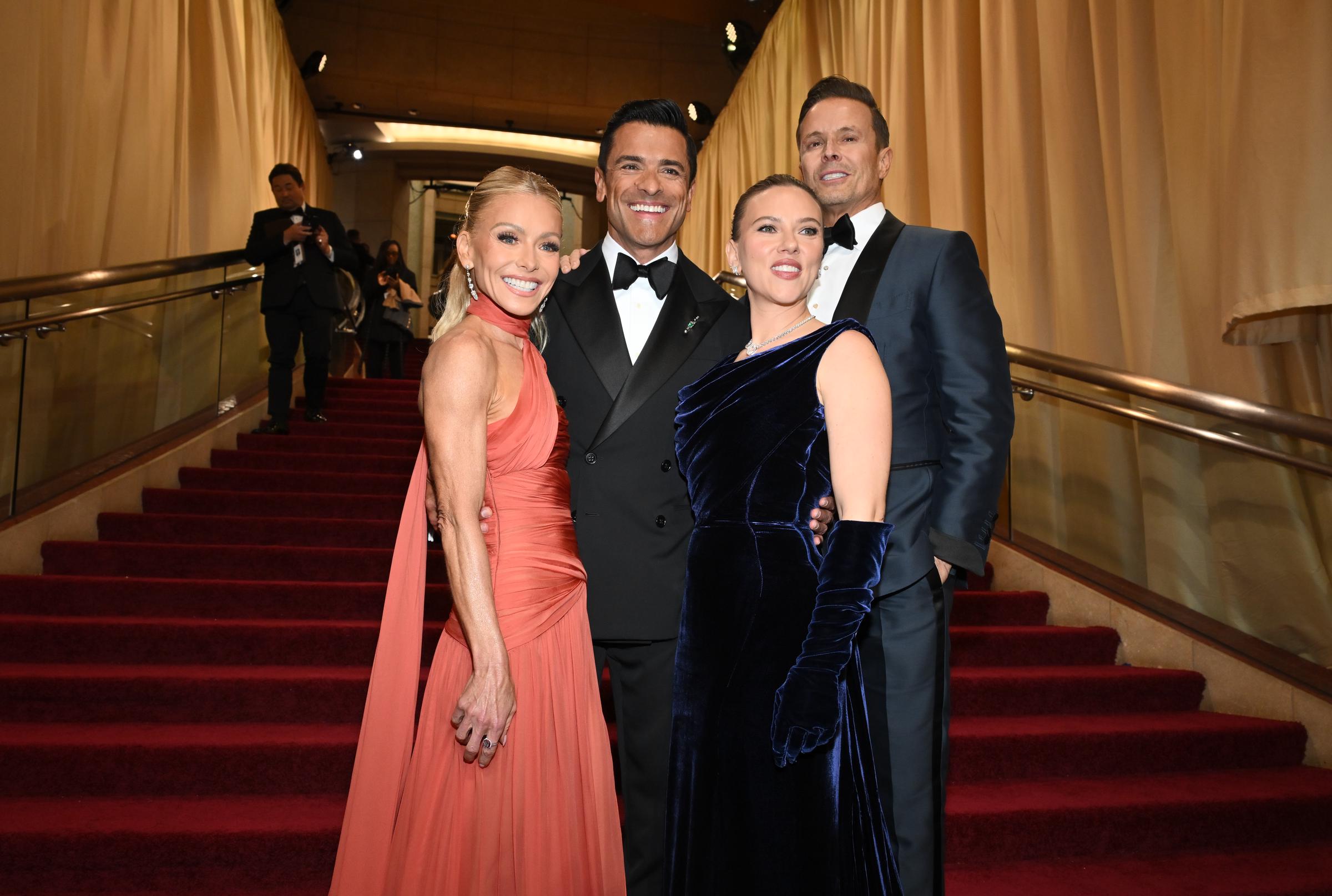 Kelly Ripa, Mark Consuelos, Scarlett Johansson, and Joe Machota at the 97th Oscars held at the Dolby Theatre on March 2, 2025, in Hollywood, California | Source: Getty Images