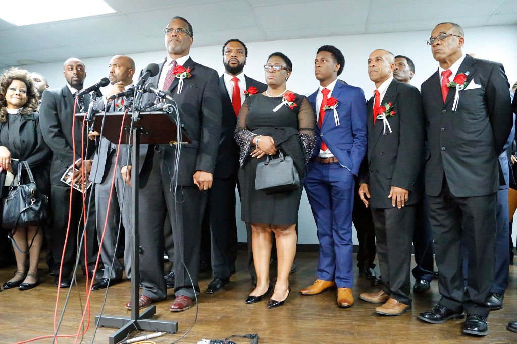 Sammie L. Berry invites questions after making a statement at the press conference following the funeral service for Botham Shem Jean at Greenville Avenue Church of Christ in Richardson, Texas | Photo: Getty Images