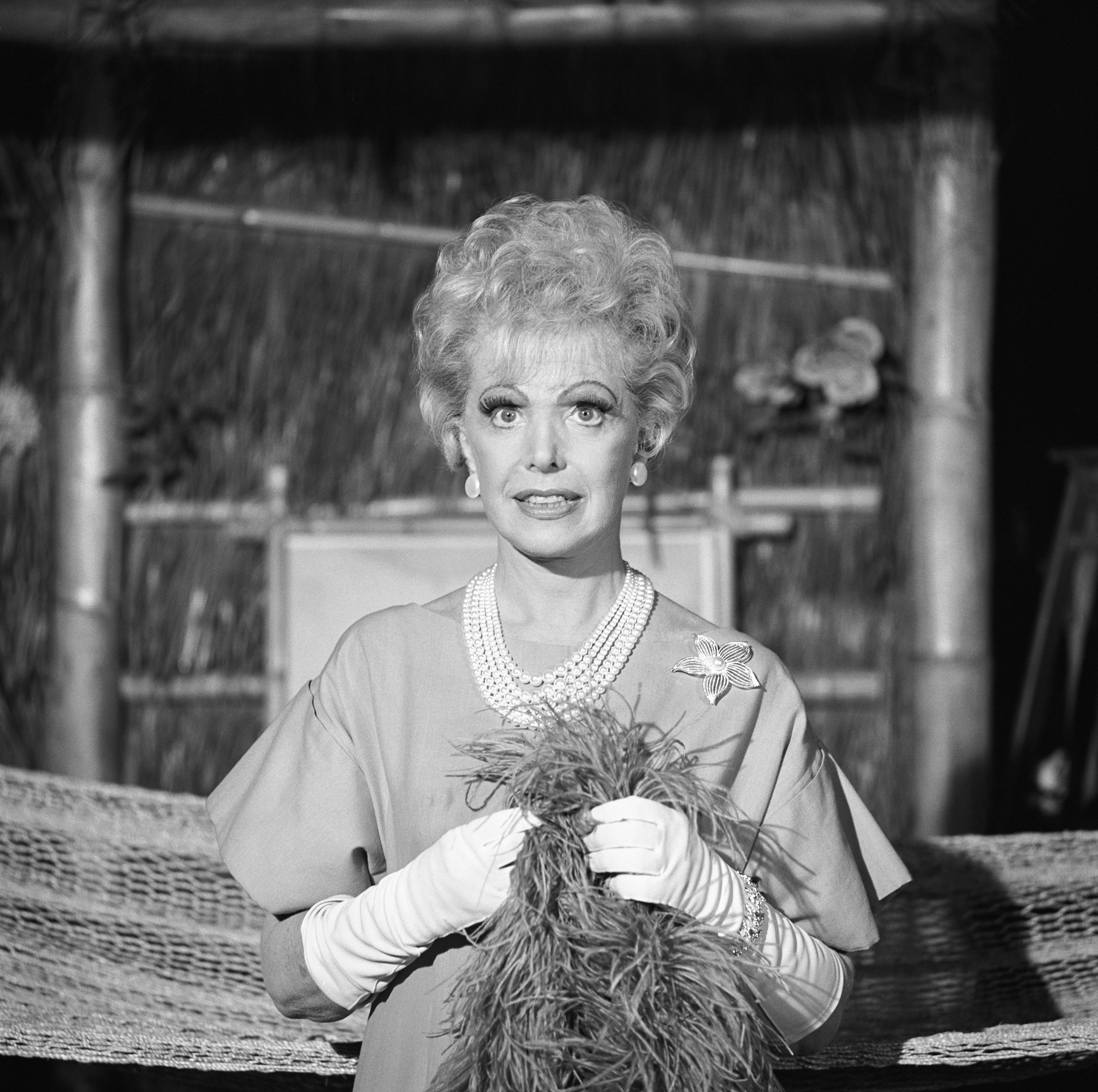 Natalie Schafer as Mrs. Lovey Howell on the set of the episode: "Hair Today, Gone Tomorrow" for the TV series "Gilligan's Island" pictured on May 15, 1966.  | Source: Getty Images
