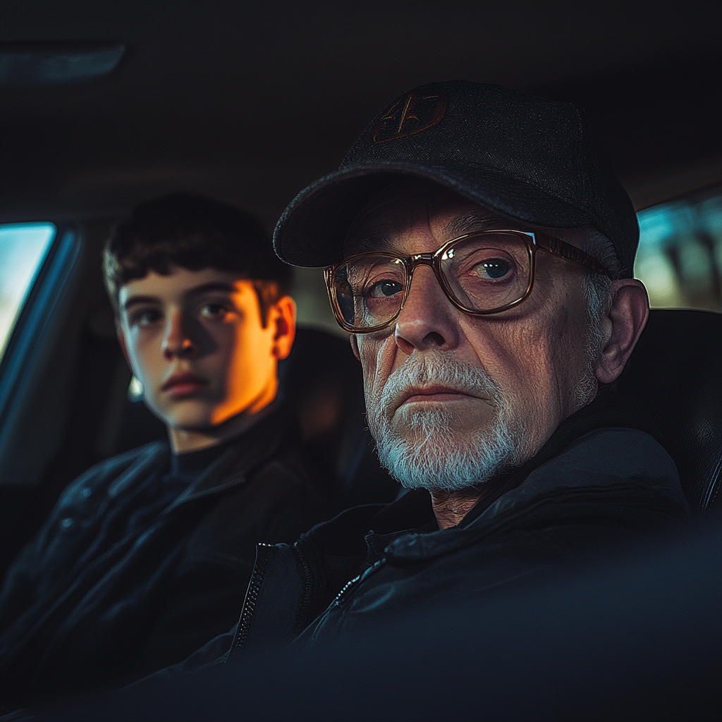 A rich old man and a young boy inside a car | Source: Midjourney