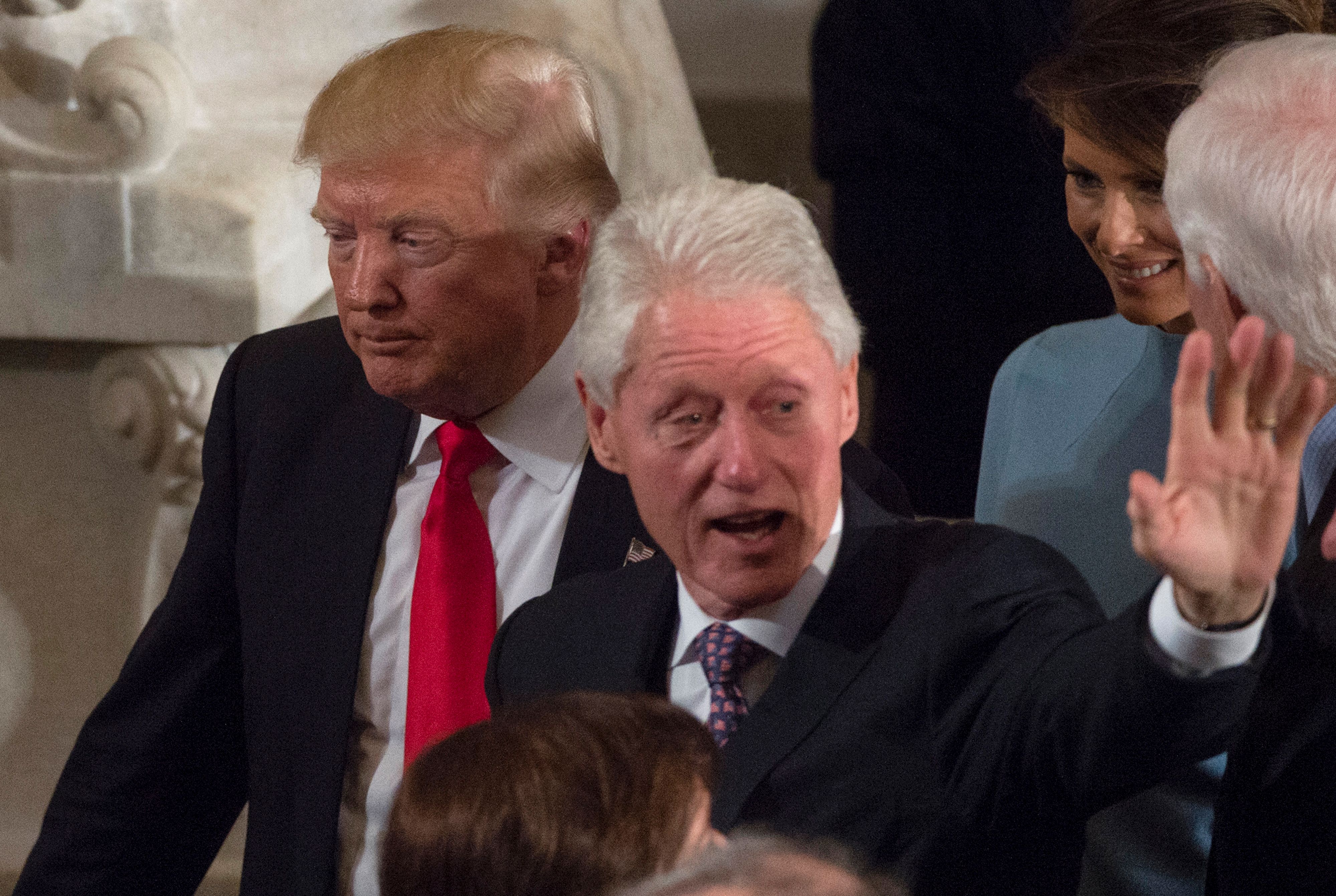 Donald Trump and Bill Clinton pictured leaving Statuary Hall in the US Capitol on January 20, 2017, in Washington, D.C. | Source: Getty Images
