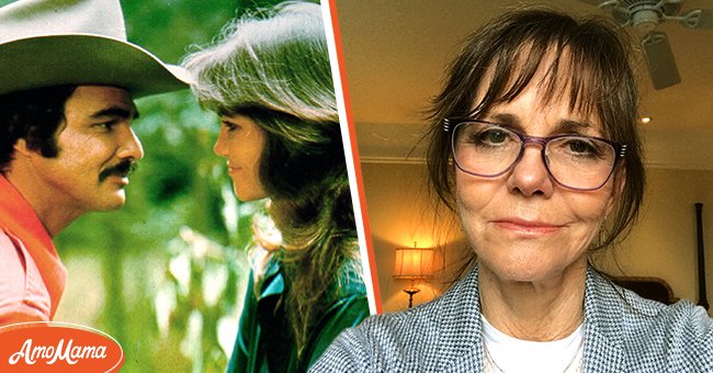 Burt Reynolds and Sally Field in "Smokey and the Bandit" [left], Photo of Sally Field [right] | Source: Getty Images, Twitter.com/sally_field