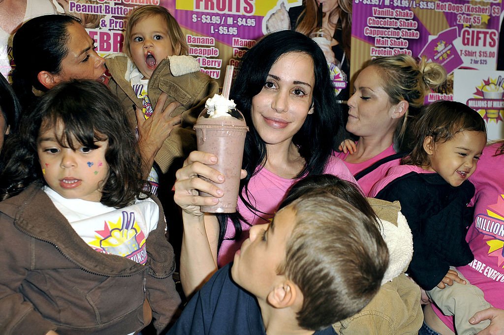 Octomum Nadya Suleman and her large family plus helpers launch their signature Milkshake at "Millions of Milkshakes" | Getty Images