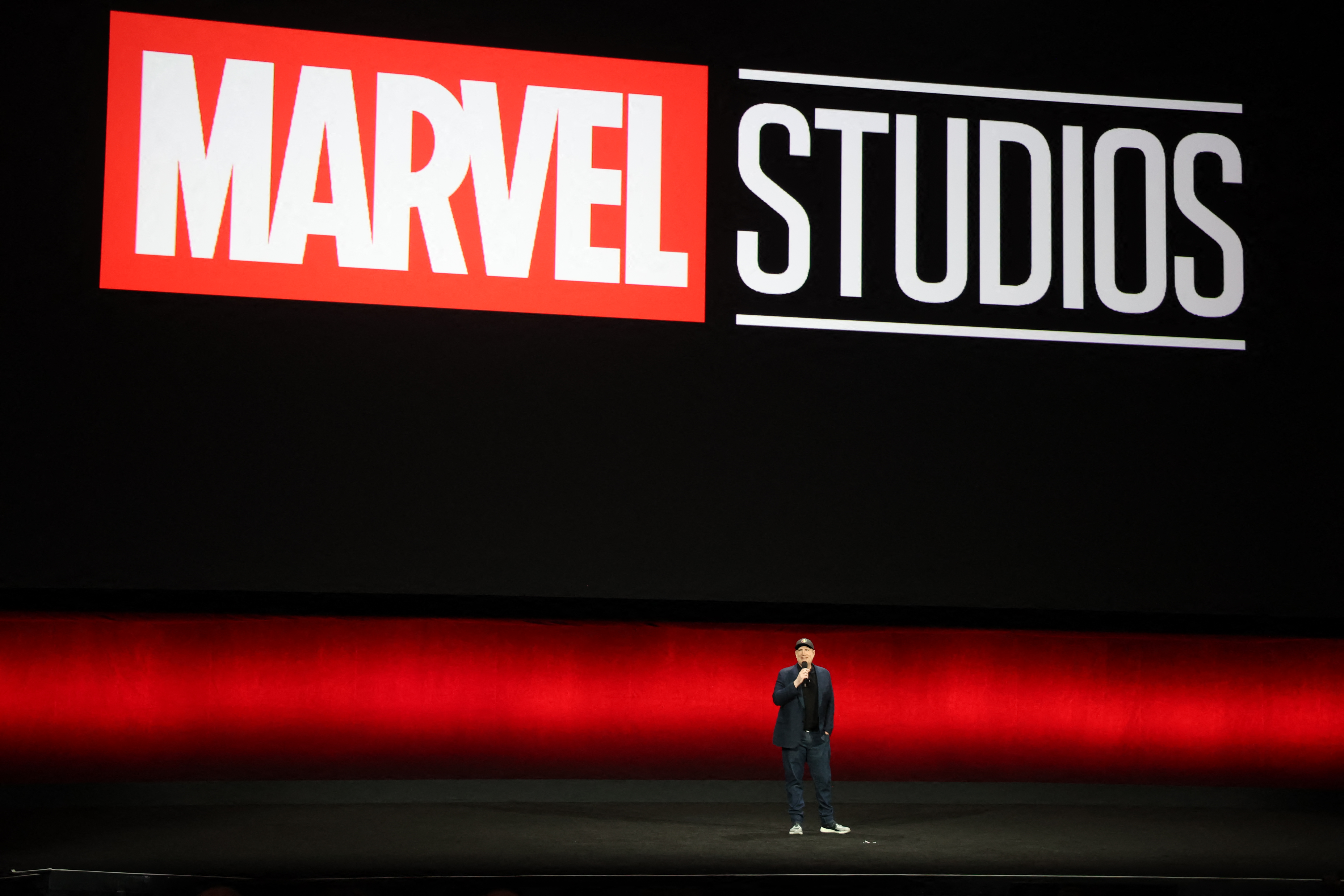 Kevin Feige speaking at the Marvel Studios presentation during CinemaCon in Las Vegas, Nevada on April 11, 2024 | Source: Getty Images