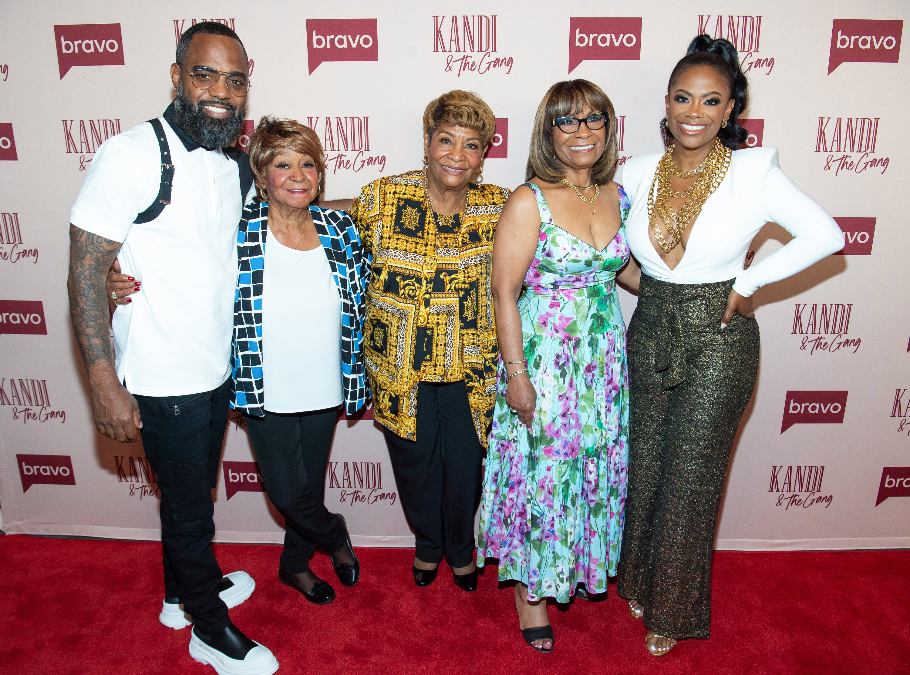 Todd Tucker, Bertha Jones, Nora Wilcox, Joyce Jones and Kandi Burruss attend the premiere of "Kandi & The Gang" series celebration at Old Lady Gang Southern Cuisine in Atlanta, Georgia on March 6, 2022. | Source: Getty Images