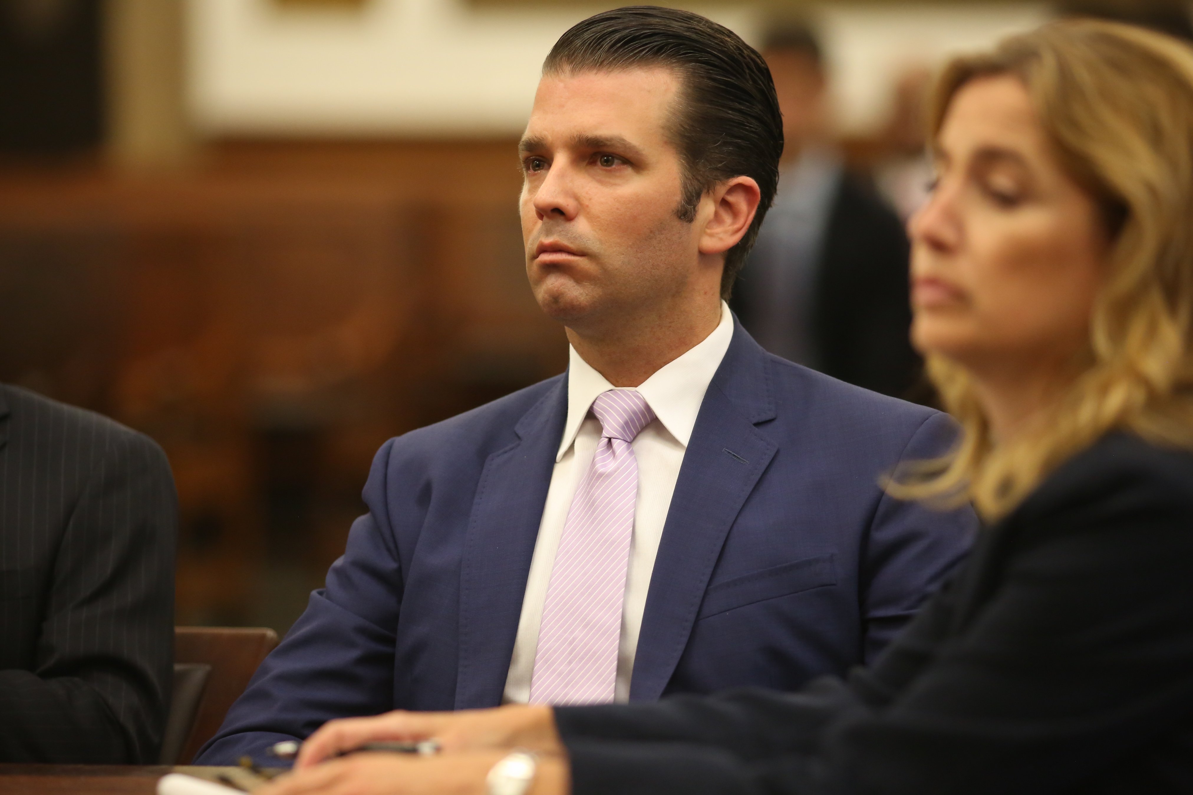 Donald Trump Jr and his ex-wife Vanessa Trump appear in the Civil Supreme Court on July 26, 2018