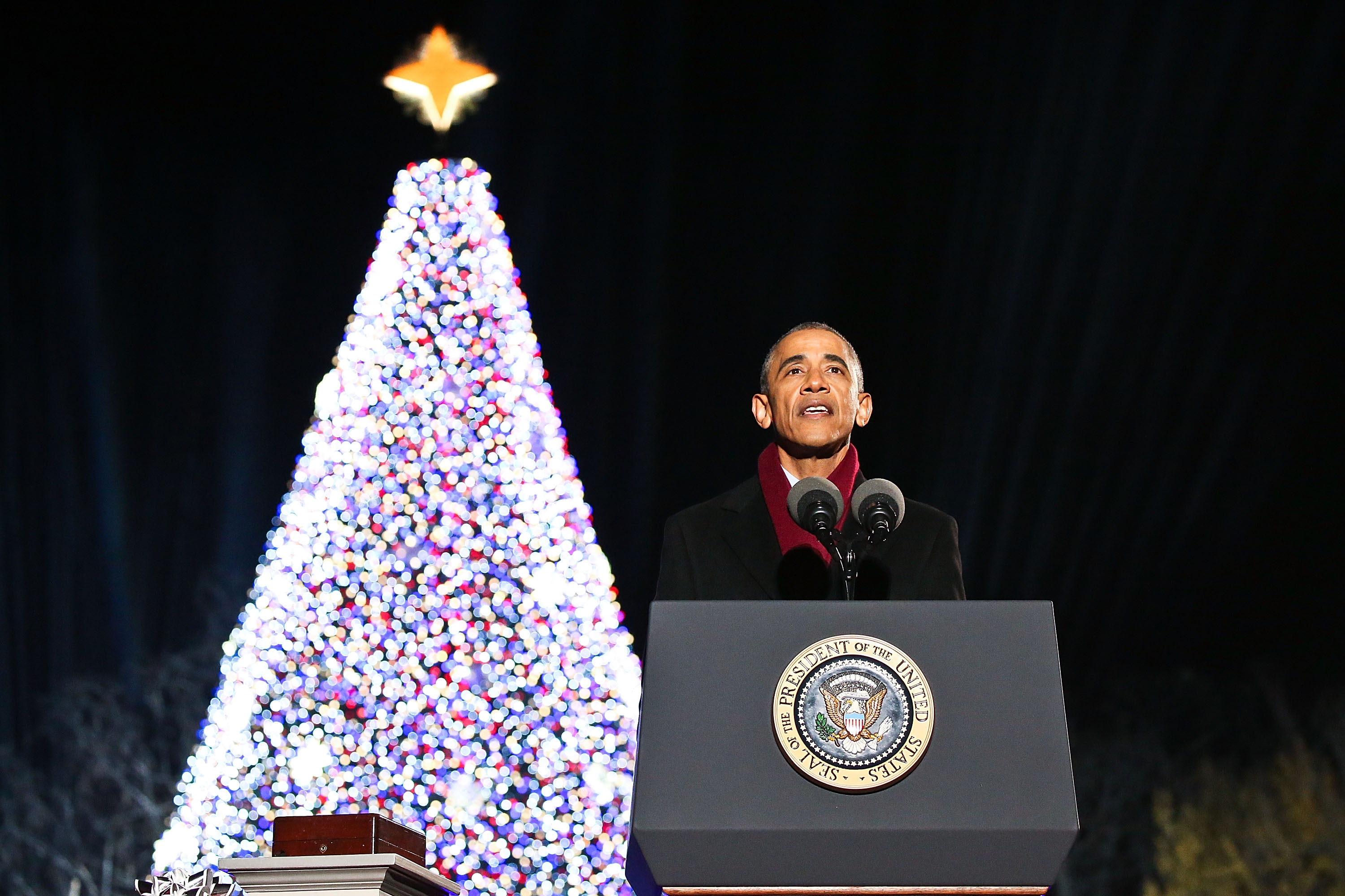 Barack Obama speaks during the National Christmas Tree Lighting on December 1, 2016, in Washington, D.C. | Source: Getty Images