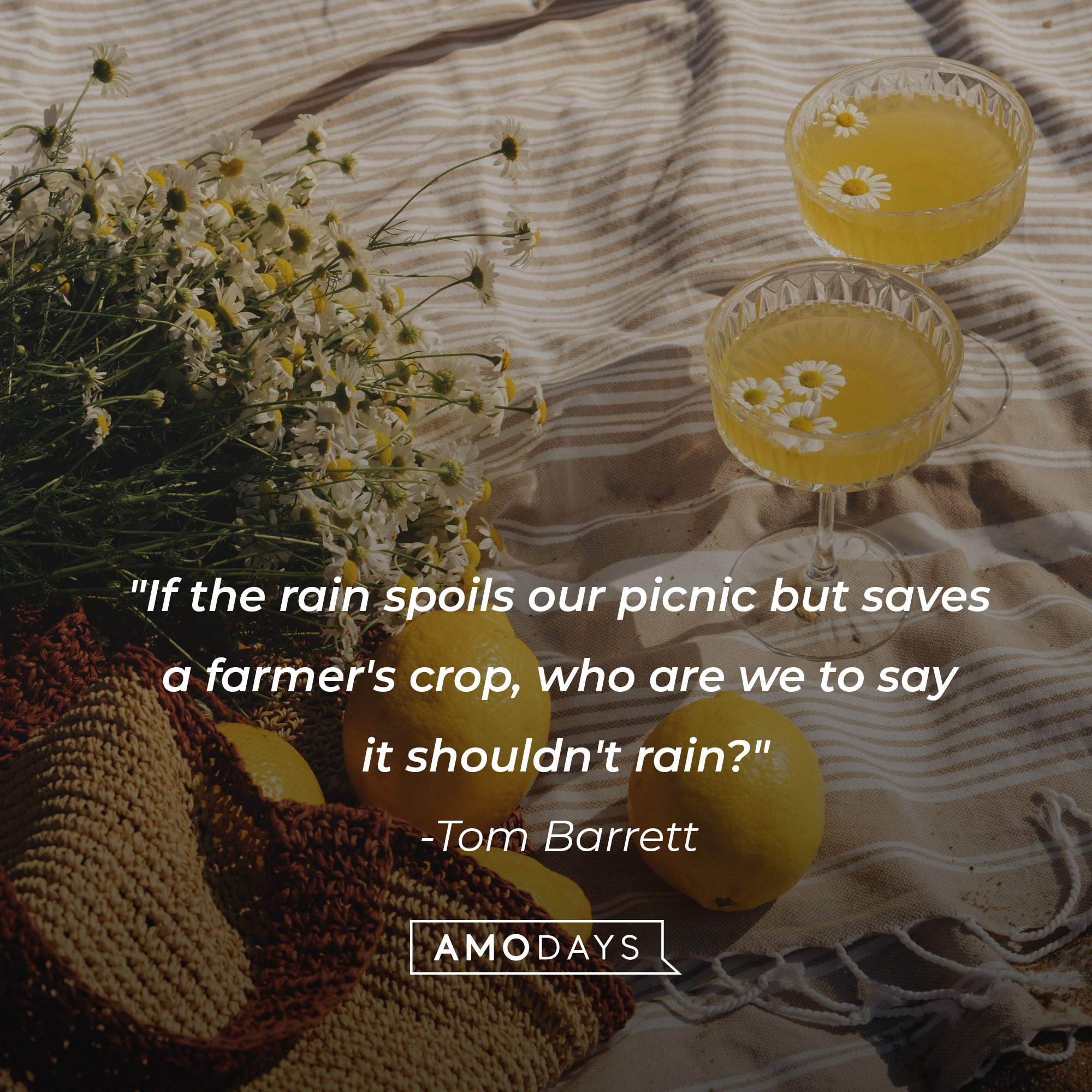 Tom Barrett's quote: "If the rain spoils our picnic but saves a farmer's crop, who are we to say it shouldn't rain?" | Image: AmoDays