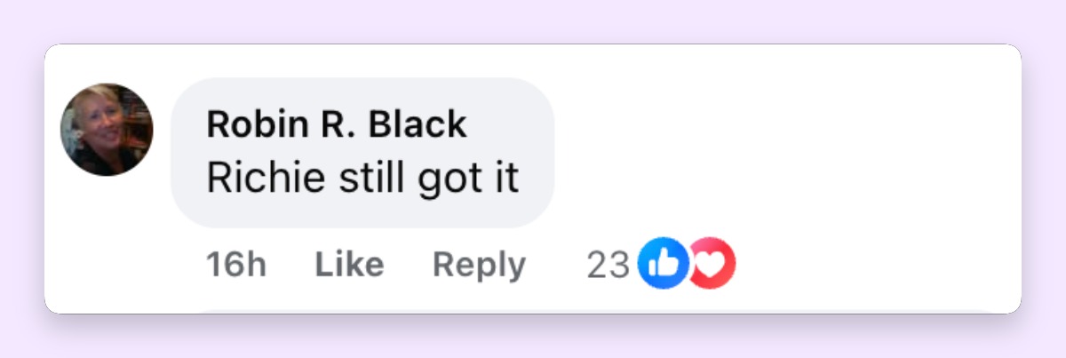 A netizen's comment about Richie Sambora's appearance at his daughter's wedding on May 16, 2026 | Source: Facebook/People