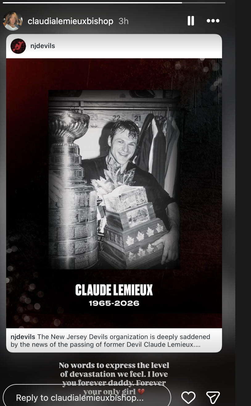 Claudia Lemieux Bishop's tribute to her late dad via her Instagram Story, posted in May 2026. | Source: Instagram/claudialemieuxbishop