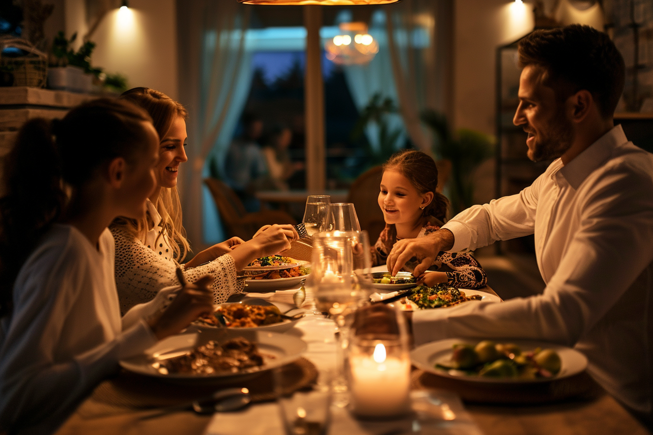 A family sitting at a table | Source: Midjourney