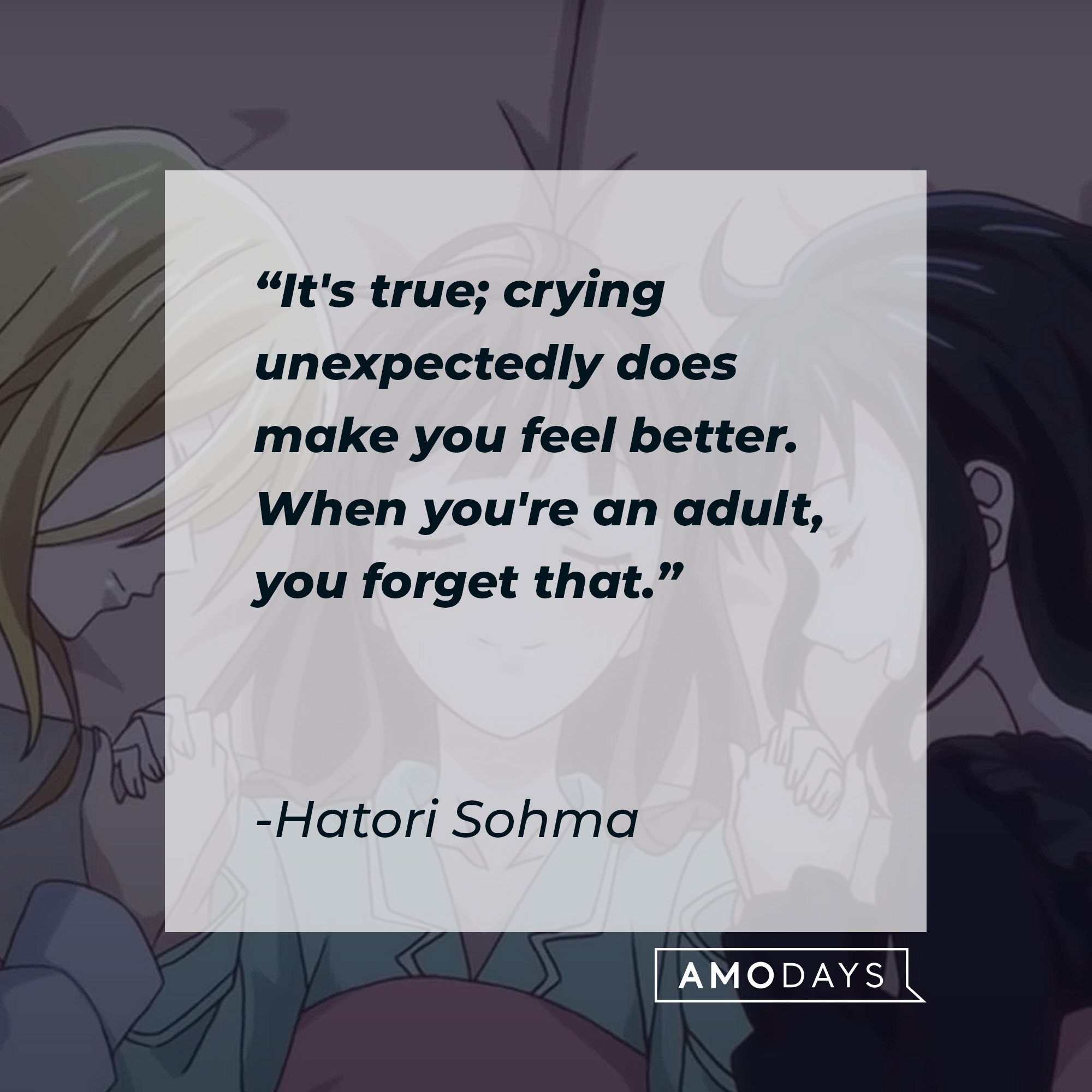 Hatori Sohma's quote: "It's true; crying unexpectedly does make you feel better. When you're an adult, you forget that." | Image: youtube.com/Crunchyroll Collection
