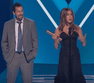 Jennifer Aniston and Adam Sandler on stage at the 2019 People's Choice Awards. | Source: YouTube/ E! Red Carpet & Award Shows
