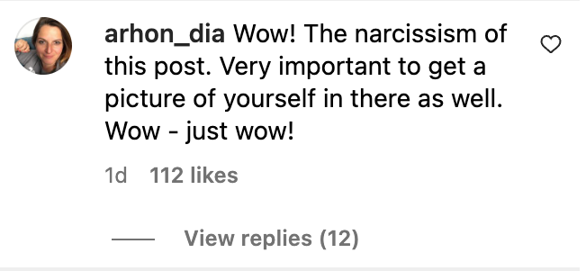 A screenshot of the comment talking about Crawford being a narcissist posted on Instagram on May 25, 2023 | Source: Instagram.com/cindycrawford
