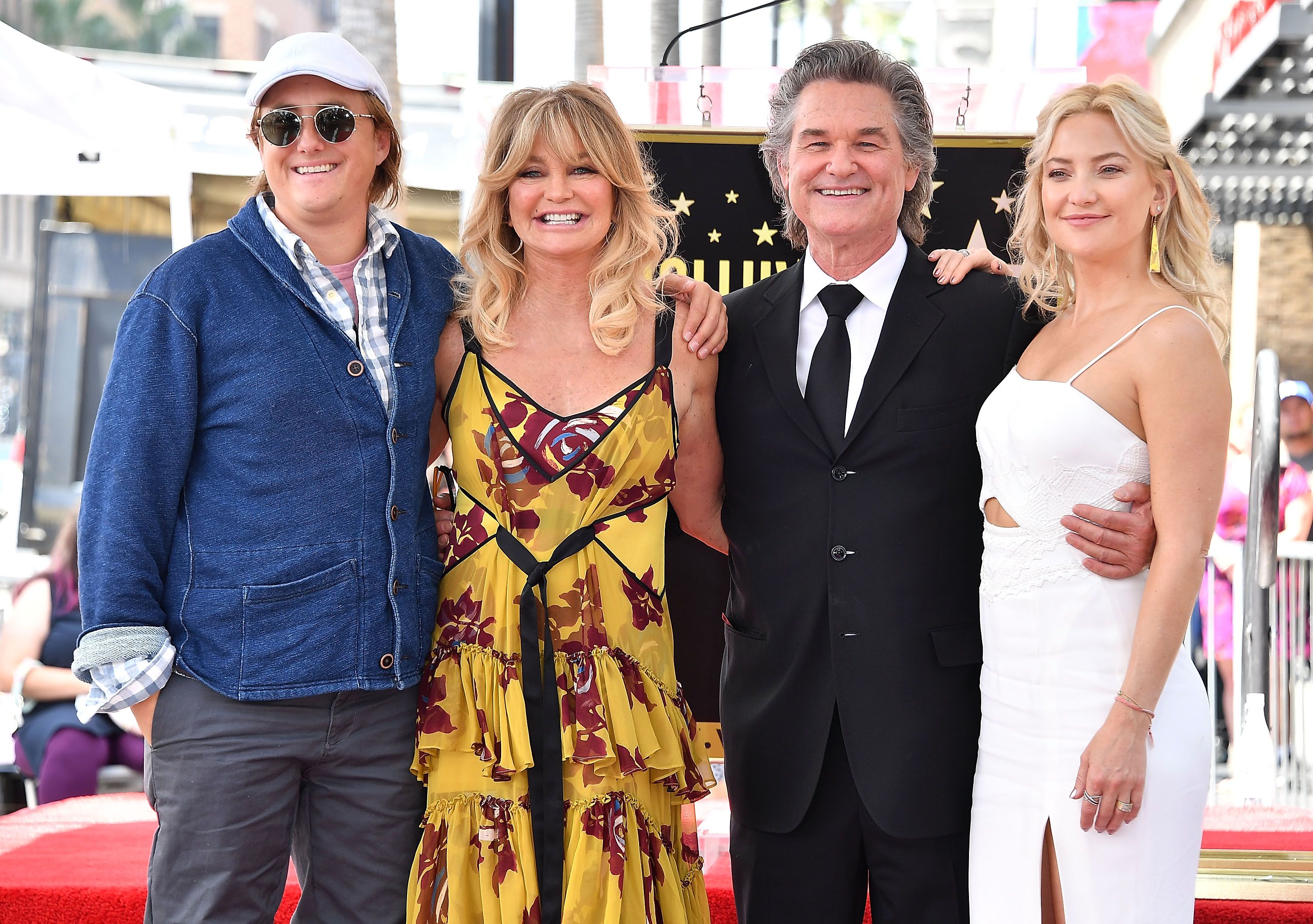 Boston Russell, Goldie Hawn, Kurt Russell and Kate Hudson during the Double Star Ceremony On The Hollywood Walk Of Fame on May 4, 2017 in Hollywood, California | Source: Getty Images