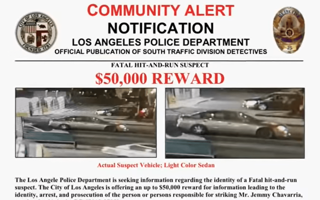 Advertisement for $50,000 award for useful information concerning driver. | Source: youtube.com/FOX 11 Los Angeles
