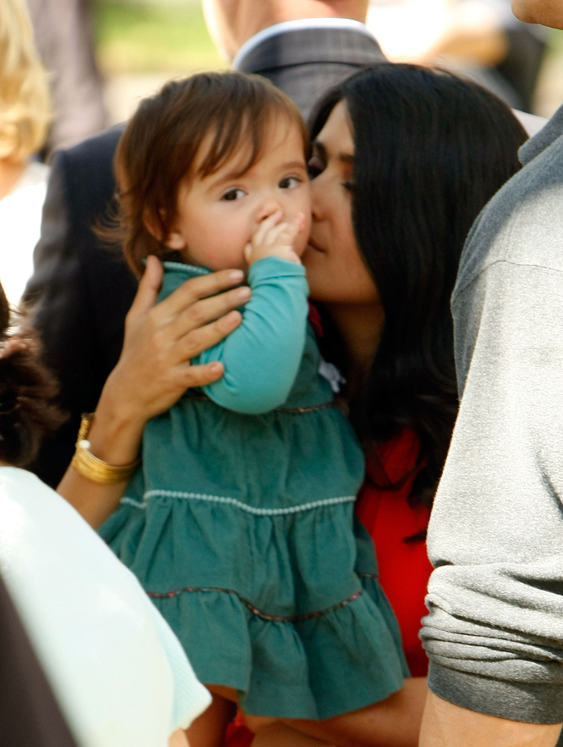 Salma Hayek and her baby Valentina filming on location for "30 Rock" on October 10, 2008 in New York City | Source: Getty Images