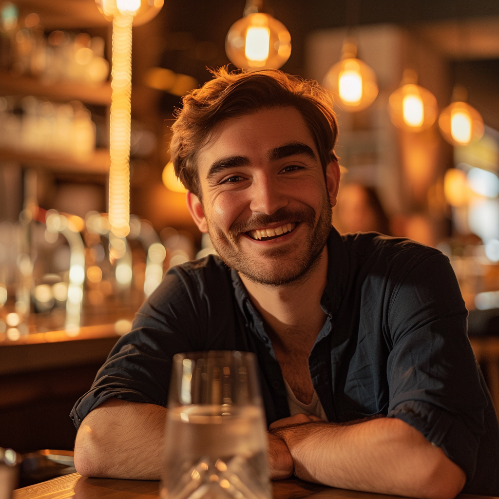 A smiling man at a table | Source: Midjourney