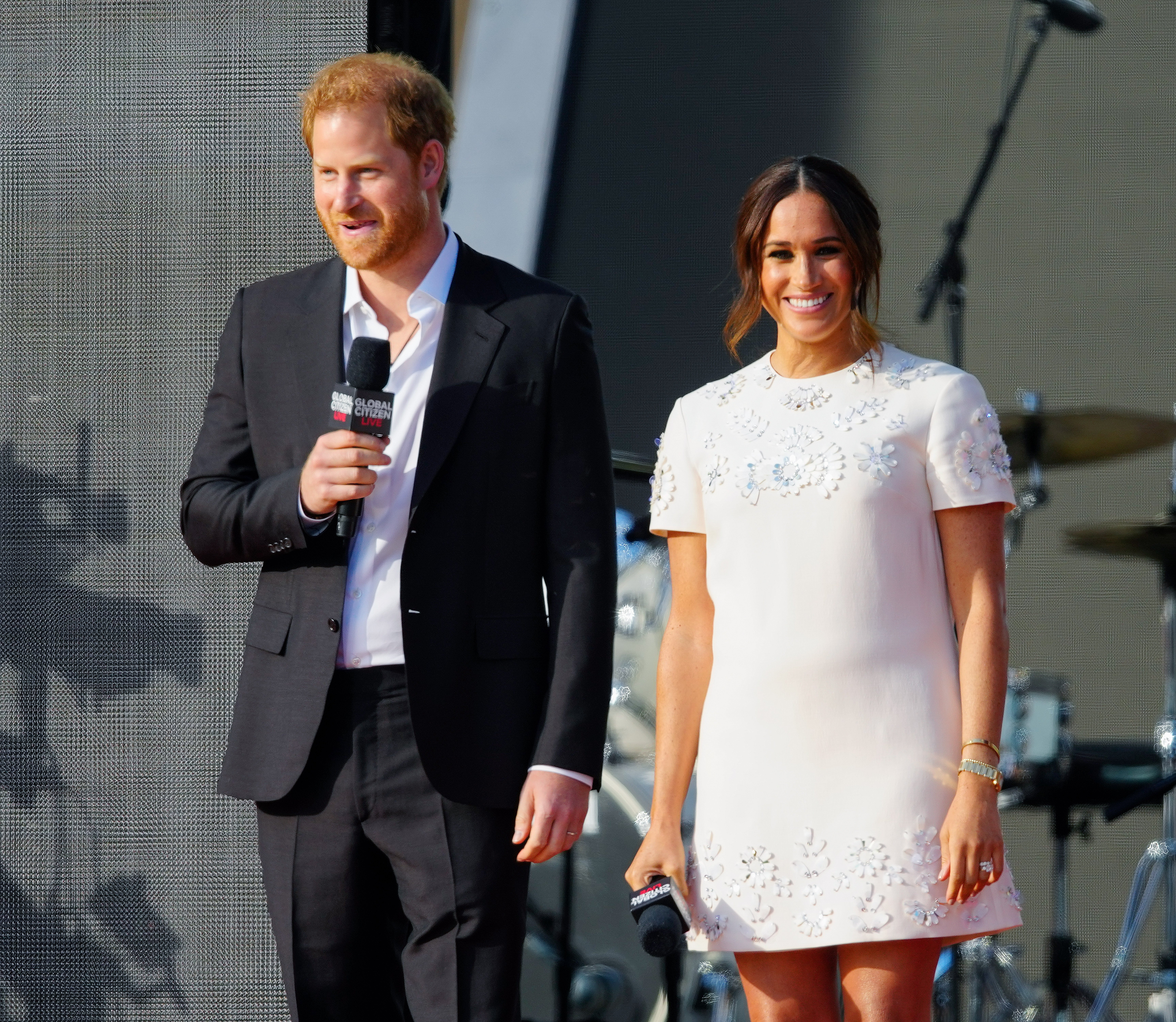 Prince Harry and Meghan Markle speak on stage at Global Citizen Live: New York on September 25, 2021 in New York City. | Source: Getty Images