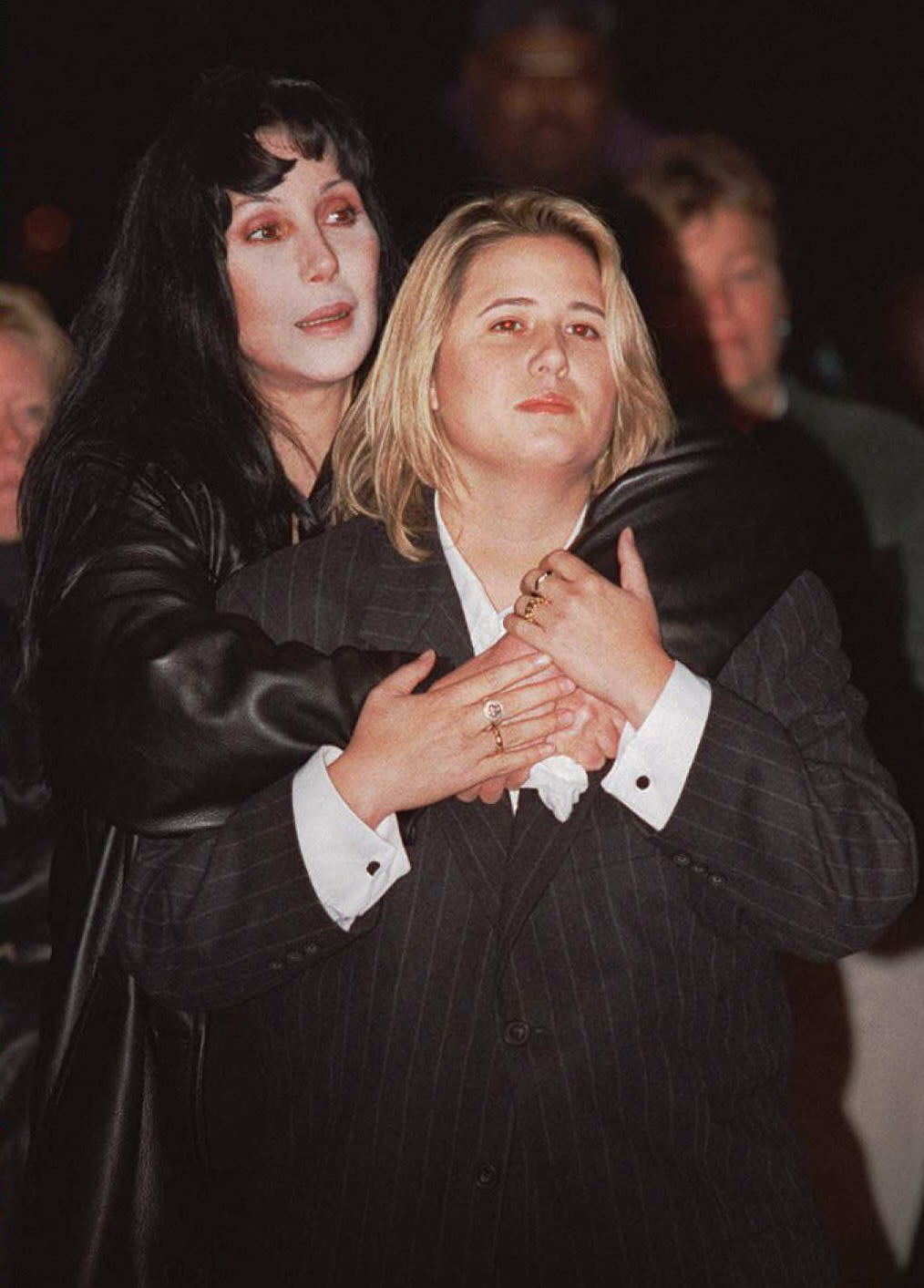 Cher pictured with her child Chastity Bono during a rally for "National Coming Out Day" on October 11, 1996 in Washington DC | Source: Getty Images