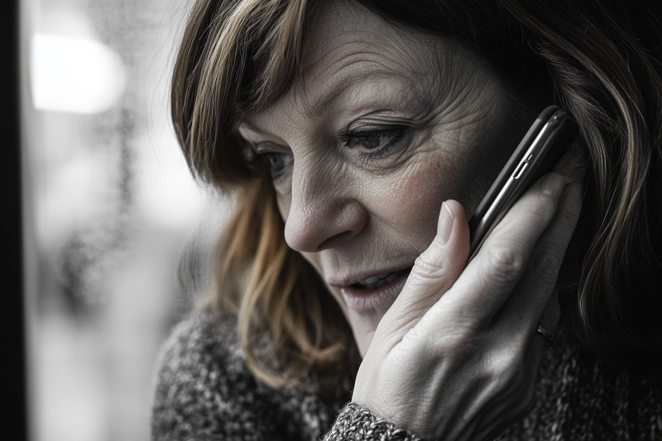 A serious woman speaking on her phone | Source: Midjourney