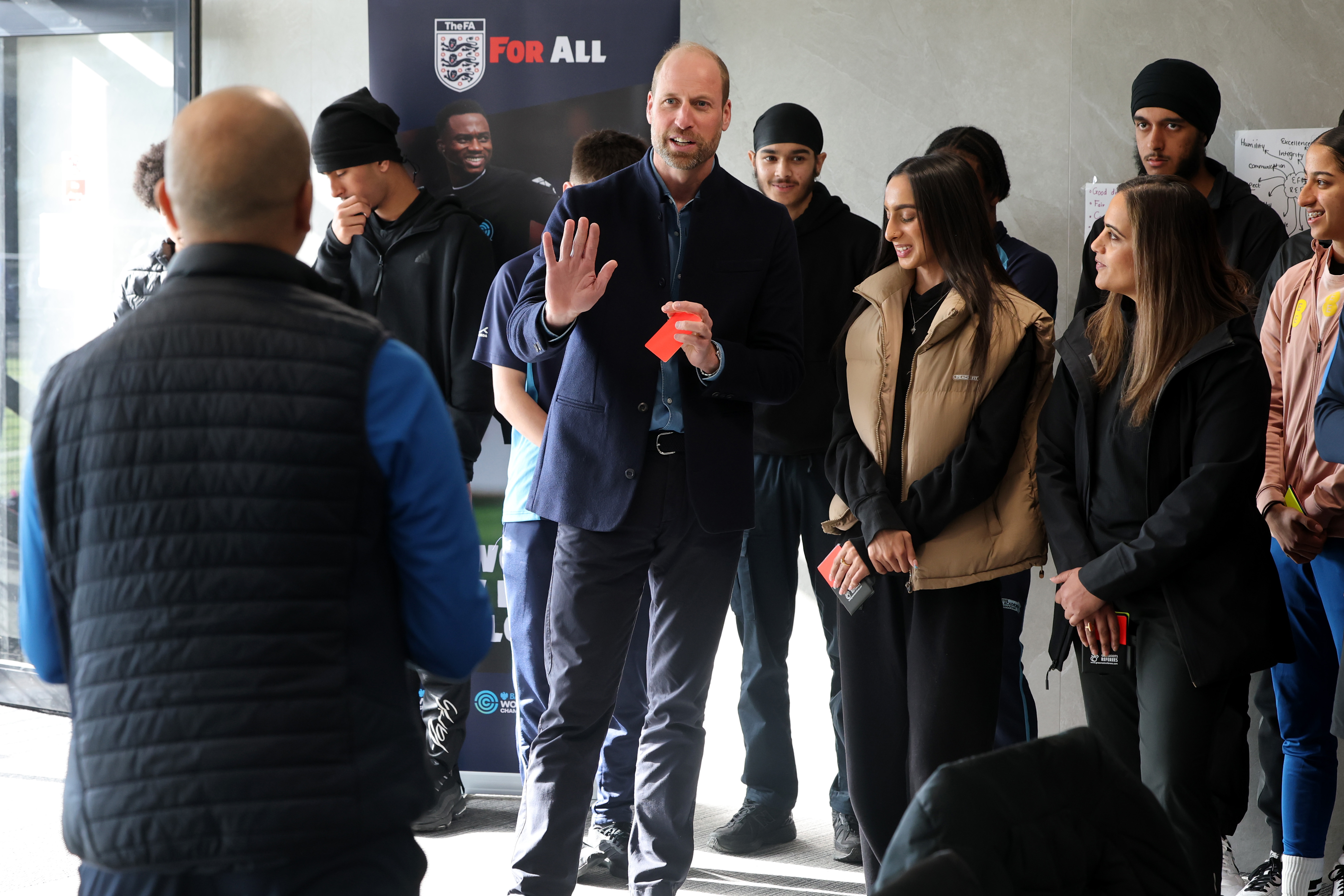 Prince William joins a lesson and speaks with participants at an FA Referee Training Course at Sporting Khalsa FC on March 11, 2025 | Source: Getty Images