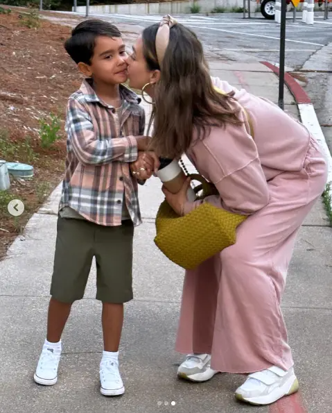 Jessica Alba leaning in to peck her son Hayes on the lips. | Source: Instagram/jessicaalba