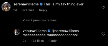 Serena Williams comment on sister Venus Williams' Instagram post. | Photo: instagram.com/venuswilliams