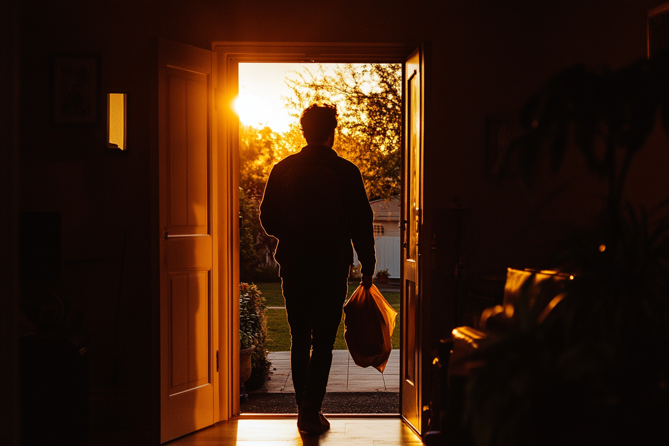 Silhouette of a man walking out of the house | Source: AmoMama