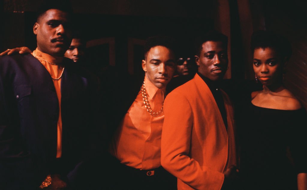 Bill Nunn, Allen Payne, Wesley Snipes, and Vanessa Williams on the set of "New Jack City," in New York on June 15, 1990 | Photo: Getty Images