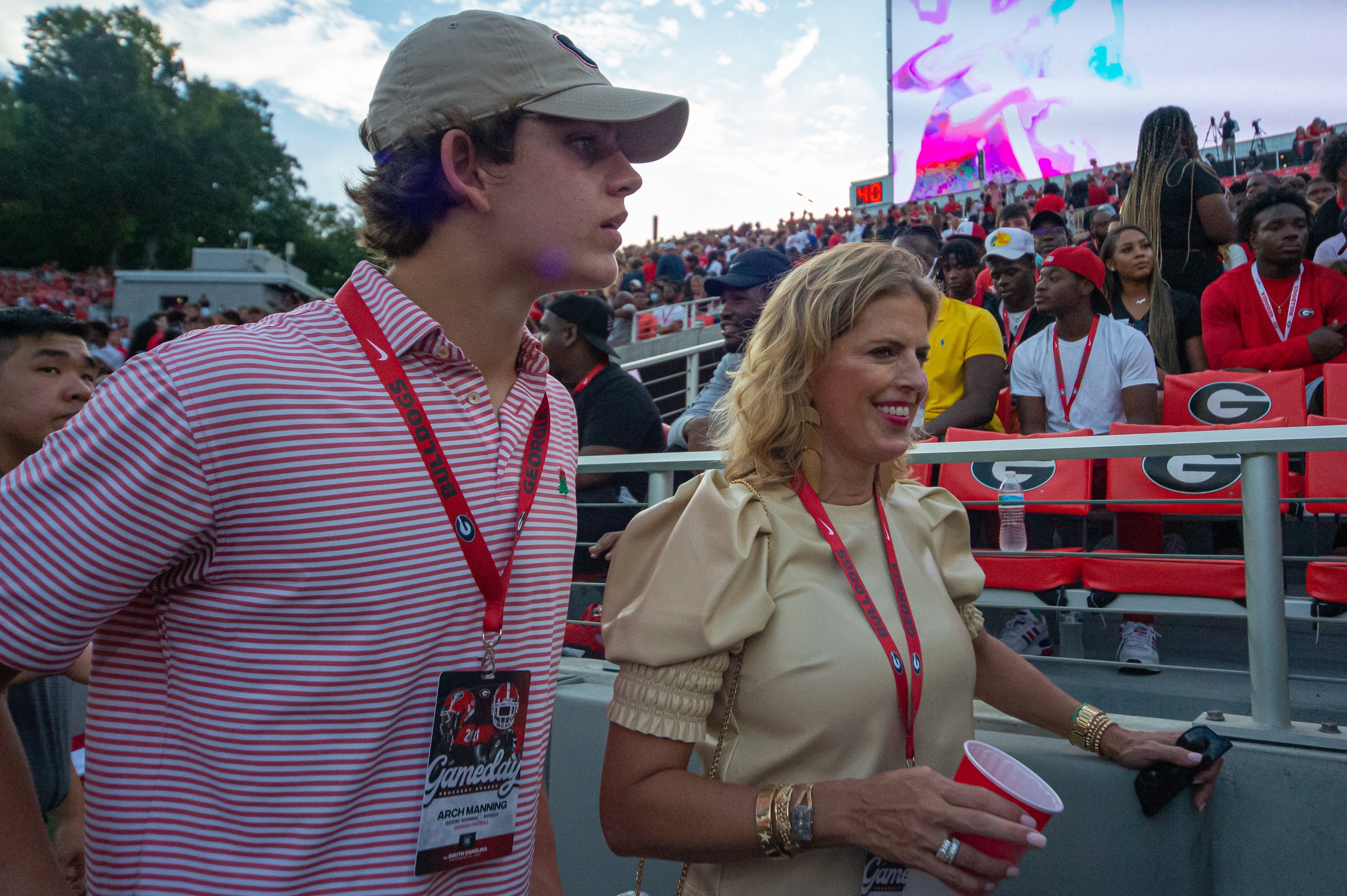 Ellen Manning with her son Arch Manning on September 18, 2021, at Sanford Stadium in Athens | Source: Getty Images