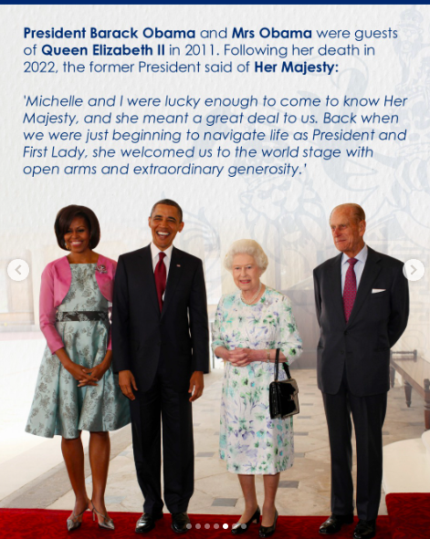 Queen Elizabeth II and the Duke of Edinburgh hosting former President Barack Obama and former First Lady Michelle Obama. | Source: Instagram/theroyalfamily