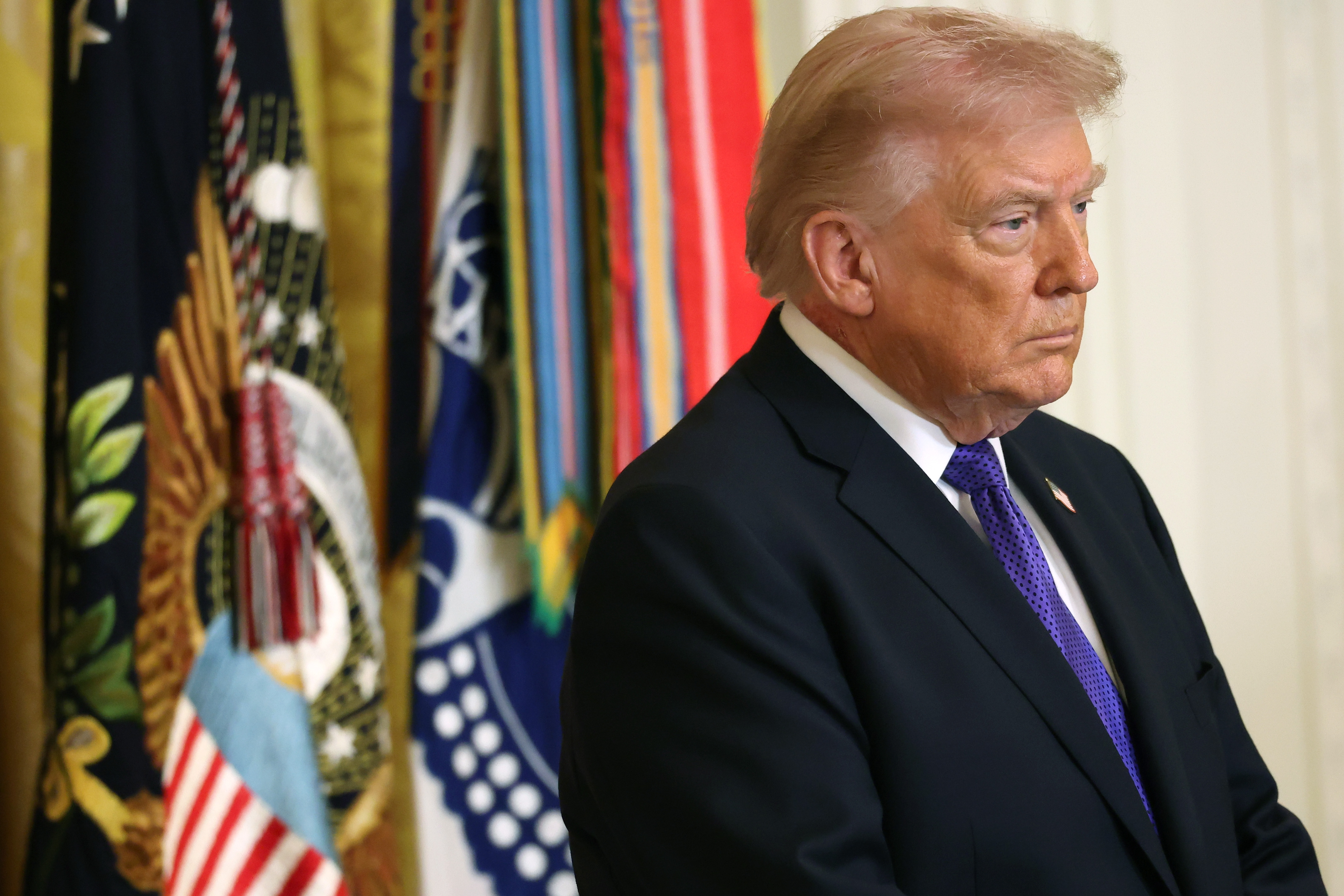 Donald Trump looks on during a Medal of Honor ceremony in the East Room of the White House on March 2, 2026, in Washington, DC | Source: Getty Images