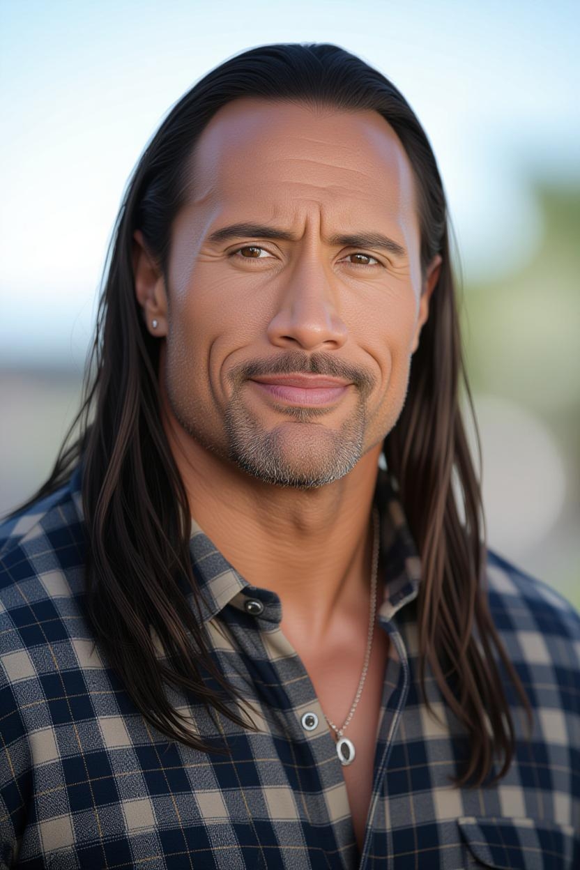 An AI-generated image of Dwayne Johnson with a different hairstyle | Source: Grok