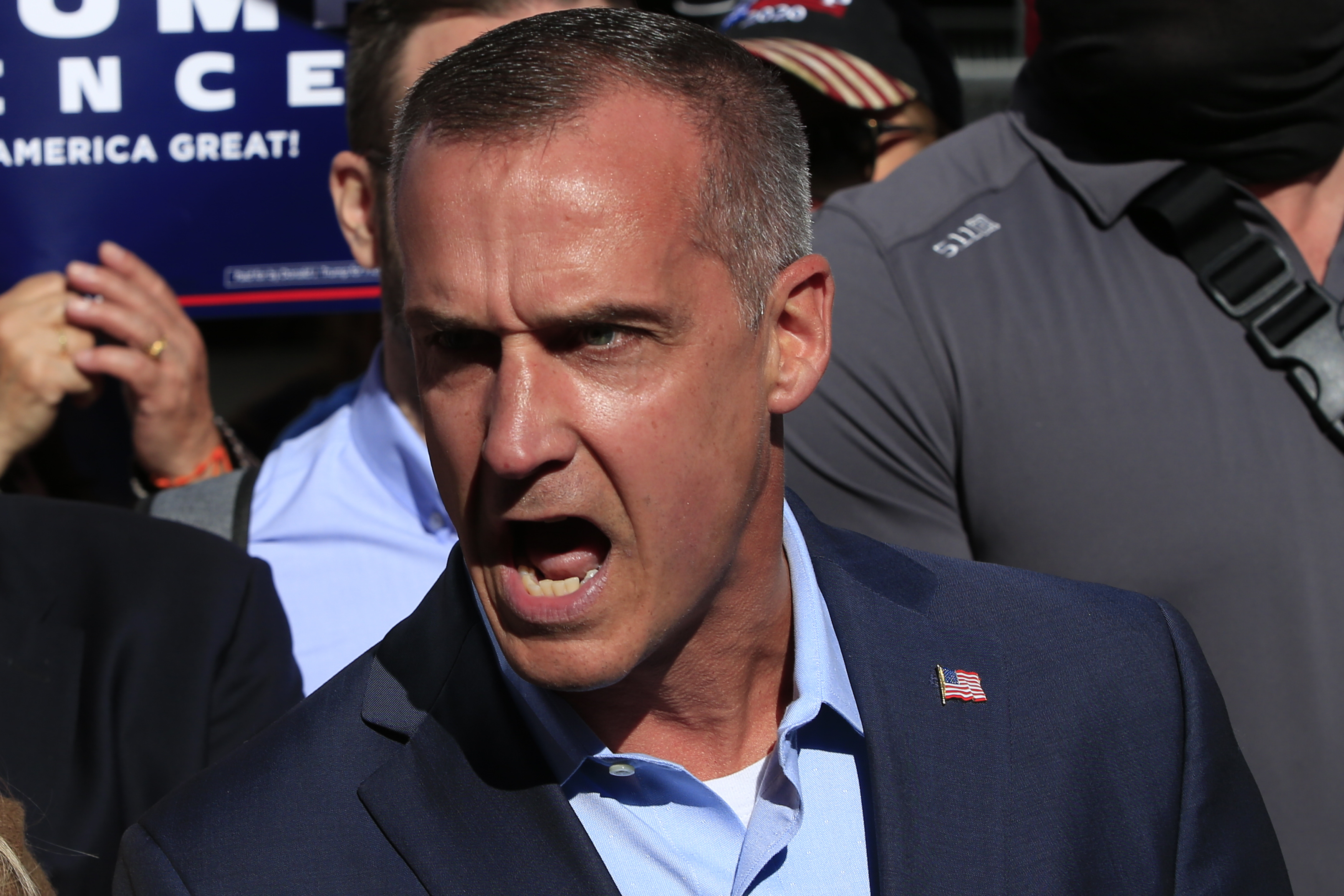 Corey Lewandowski speaking at the Pennsylvania Convention Center in Philadelphia on November 5, 2020. | Source: Getty Images