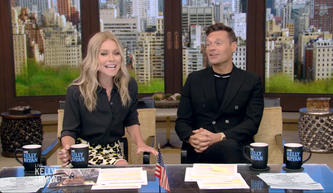 Kelly Ripa discusses Mark Consuelos's hairstyle with co-host Ryan Seacrest on "LIVE with Kelly and Ryan" on July 20, 2022.