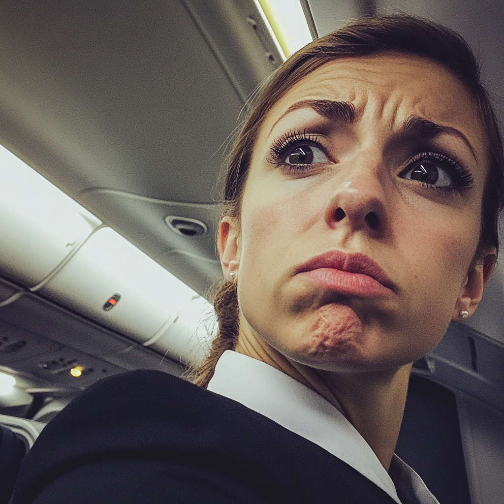 An annoyed flight attendant | Source: Midjourney