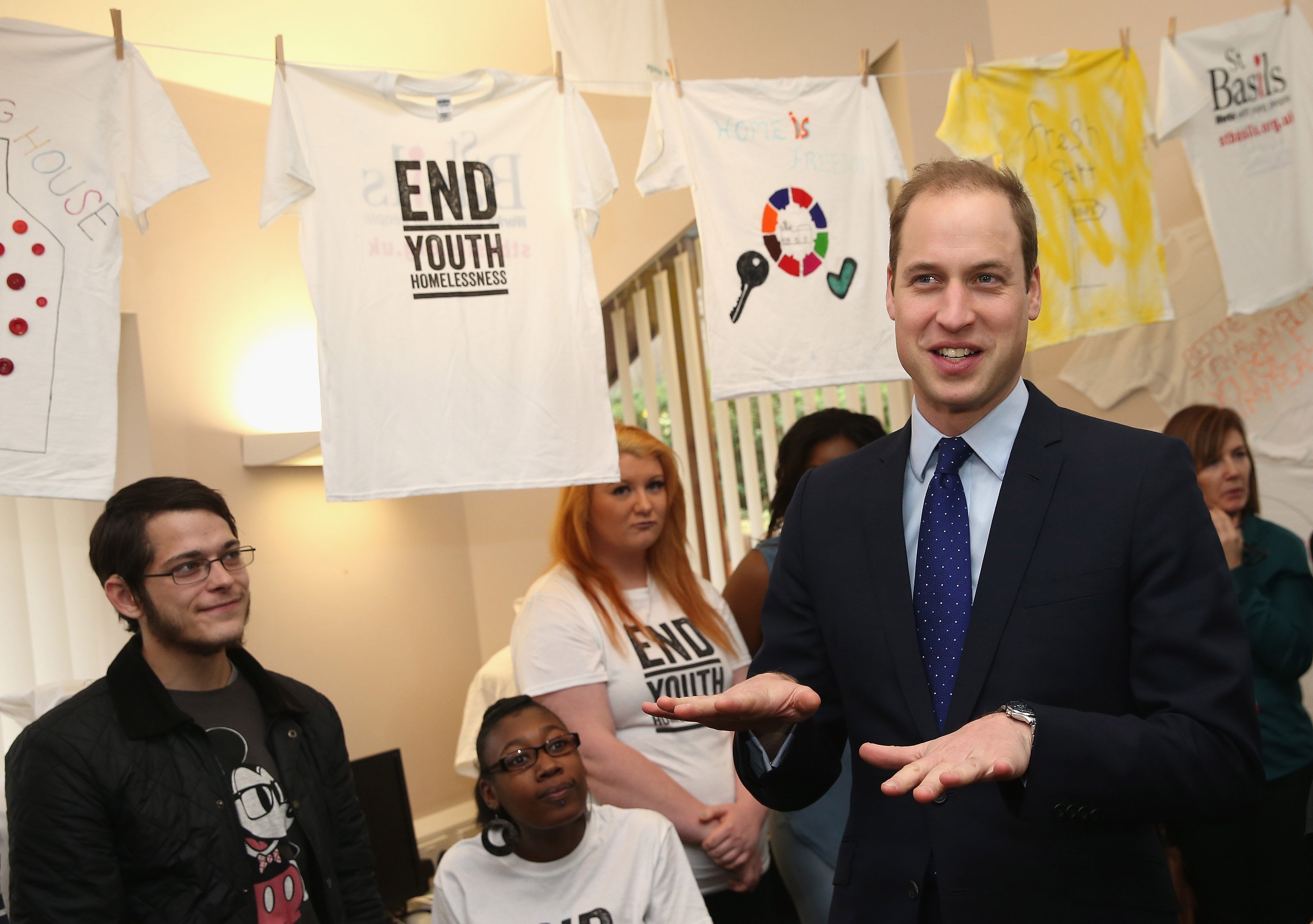Prince William pictured meeting youths during his visit to St Basil's youth homeless charity project on November 29, 2013 in Birmingham. / Source: Getty Images