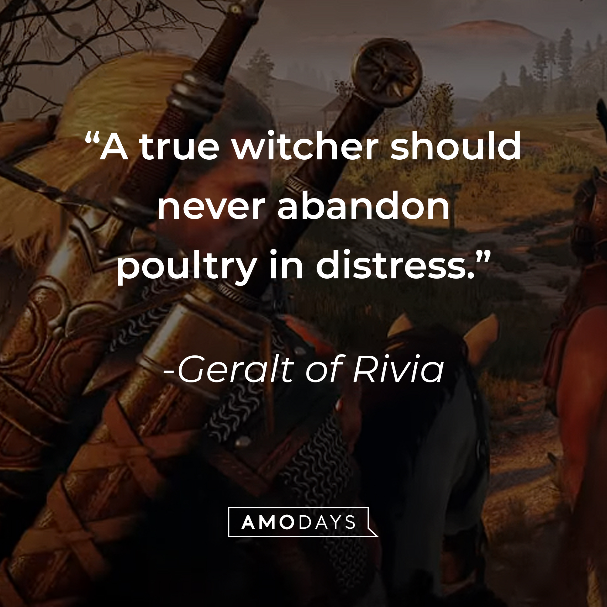 Geralt of Rivia's quote: "A true witcher should never abandon poultry in distress." | Source: youtube.com/CDPRED